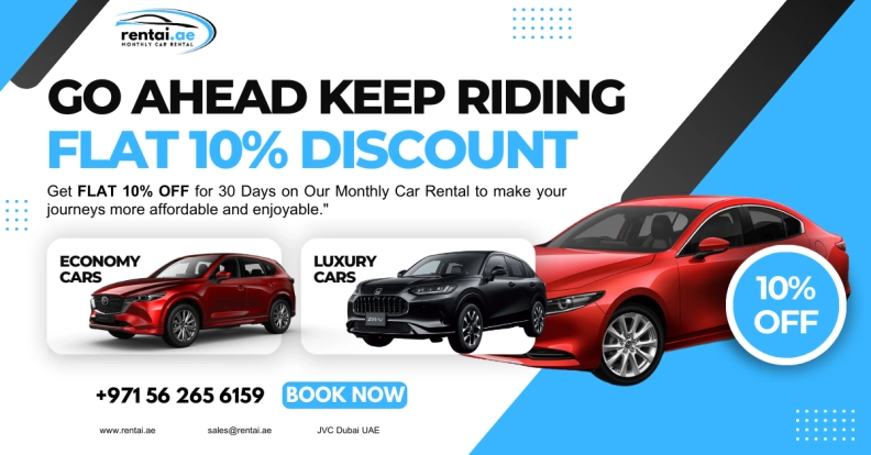 Rentai Monthly Car Rental JVC Dubai hero image